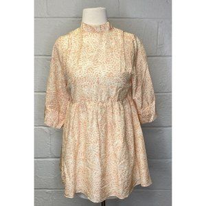 Apiece Apart Peplum Top Tunic Floral Pink Peach Pattern 3/4‎ Sleeve Lined Zipper